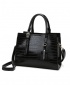 FJT Womens Crocodile Pattern One-Shoulder Retro Tote Bag - Black