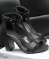 Women's Thick Heels Open Toes Casual Leather Heels - Black