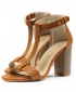 Women's Thick Heels Open Toes Casual Leather Heels - Brown
