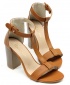 Women's Thick Heels Open Toes Casual Leather Heels - Brown