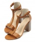 Women's Thick Heels Open Toes Casual Leather Heels - Brown