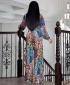 Women's V-Neck Printed Long-Sleeved Belted Jumpsuit - Multicoloured