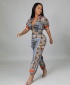 Women Two-Piece Casual Printed Top And Pant Suit - Orange
