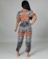 Women Two-Piece Casual Printed Top And Pant Suit - Orange