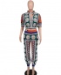 Women Two-Piece Casual Printed Top And Pant Suit - Orange