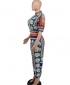 Women Two-Piece Casual Printed Top And Pant Suit - Orange