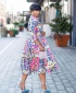 Women Middle Waist Large Swing Print Gown - Pink