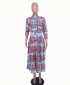 Women Middle Waist Large Swing Print Gown - Pink