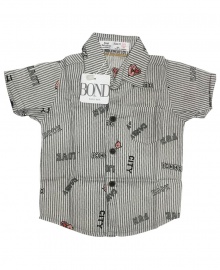 Bond Baby Boys' Short Sleeved Gray Stripped Shirt Age 3 - 12 Months