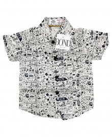 Bond Baby Boys' Short Sleeved White and Black Shirt Age 3 - 12 Months