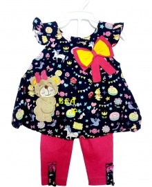 Baby Girl Casual Short Bow Tie Fun Dress with Pants 2PCS Clothing Set Age 3 - 12 Months