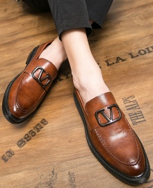 Mens Leather Italian Design Formal Loafers Shoes - Brown