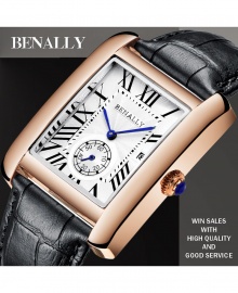 Benally Men's Leather Wrist Watch Gold Case Black Leather