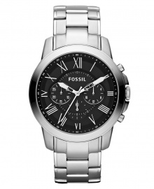 Fossil Mens Chronograph Grant Stainless Steel Bracelet Watch - Silver