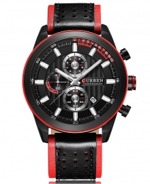 Curren Multi-Function Chronograph Leather Strap Waterproof Sports Watch - Black