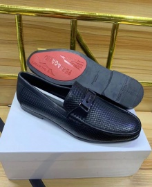 FR Men's Designer Leather Casual Horsebit Loafers Slip-On Moccasin Shoes - Black