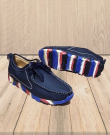Clarks Men's Designer Leather Multicoloured Sole Wallabee Shoes - Navy