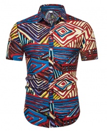 Men's Motif Cotton Short Sleeved Casual Shirt CS2