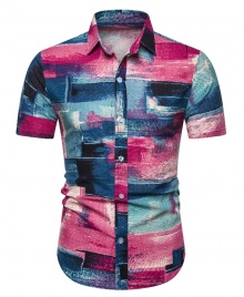 Men's Motif Cotton Short Sleeved Casual Shirt CS5