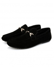 Men's Suede Mocassin Loafers Slip-On Casual Shoes - Black