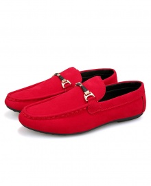 Men's Suede Mocassin Loafers Slip-On Casual Shoes - Red