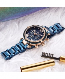 Reward VIP Women Three Eyes Quartz Bracelet Wrist Watch - Blue