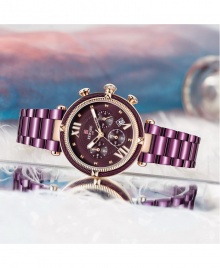 Reward VIP Women Three Eyes Quartz Bracelet Wrist Watch - Purple