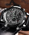 Xinew Men Military Dual-Time Digital and Analog Leather Watch - Black PLUS FREE BRACELET