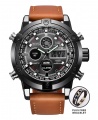 Xinew Men Military Dual-Time Digital and Analog Leather Watch - Brown PLUS FREE BRACELET