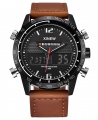 Xinew Digital and Analog Dual Time Tachymeter Leather Watch - Khaki