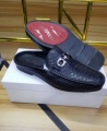 FR Men's Designer Alligator Patent Leather Casual Horsebit Half Shoe Mules - Black