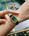 Wlisth London Small Case Women's Green Face Retro Leather Watch - Black