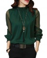 Women's New Fashion Ruffled Chiffon Long-Sleeved Shirt - Green